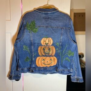 Hand-Painted Jack-O-Lanterns Denim Jacket 1XL